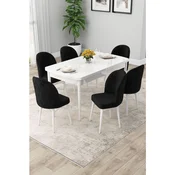 Hanah Home trpezarijski set Rut, sto na razvlacenje i 6 stolica, bela ploca, crna tkanina Babyface
