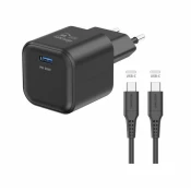 SWISSTEN NETWORK ADAPTER GaN 1x USB-C 35W MOČNA DOBAVA Črna   PODATKOVNI KABEL USB-C/USB-C 1,2 M Črna