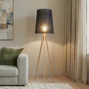 TK Lighting Stojna svetilka Walz, črna, les, višina 175 cm, E27 - Dnevna soba/jedilnica - Sodobni - črna, svetlo lesena