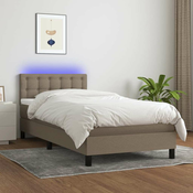 shumee Box spring postelja z vzmetnico LED taupe 80x200 cm blago