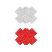 NS Novelties Pretty Pasties Glitter Cross Red Silver 2 Pairs