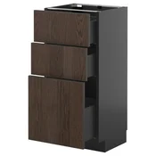 METOD / KNIVSHULT Podni element s 3 fioke, Crnosiva/Sinarp smeda, 40x37 cm