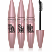 Maybelline Lash Sensational maskara za produljenje i punije trepavice nijansa 01 - Very Black 3x9,5 ml