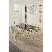 Hanah Home Set Trpezarijski sto i 4 stolice, Krem-crni