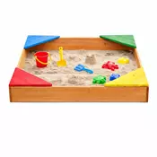 Dječji drveni pješčanik GINGER HOME s 4 sjedala – 90x90 cm, za dvorište i vrt