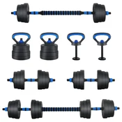 Vidaxl 4-v-1 set uteži, barbell in kettlebell 20 kg Črna in modra