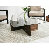 Klubska mizica Kailua 1162 Oreh, 35x90x90cm, Kaljeno steklo, Kotna