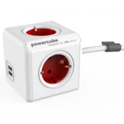 ALLOCACOC DESIGNNEST Produžni kabl sa 4 šuko uticnice i 2 USB prikljucka 1402RD/DEEUPC 1.5m belo-crveni