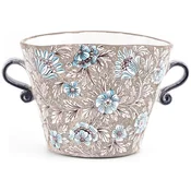 Casa Padrino luxury ceramic flower pot with 2 handles brown/multicolored A� 27 x H. 20 cm - Handmade & hand painted ceramic plant pot - Luxury quality - Made in Italy
