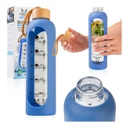B.U. 1000 ml steklena steklenica za vodo s silikonskim etuijem (modra)