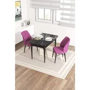 Hanah Home trpezarijski set Arp, sto i 2 stolice, ploca u dekoru crnog mermera, ljubicasta tkanina Babyface