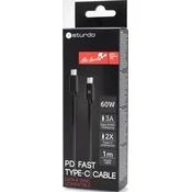 2X Type-C črn PD 3A 60W Sturdo tekstilni kabel 1M