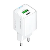 Wozinsky WWC-35W GaN USB-A + USB-C Zidni polnilnik - bel