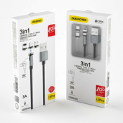 Dudao magnetni USB kabel + komplet vtičev Lightning / USB Type C / Micro USB 3 A 1 m siv