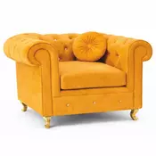 Casa Padrino Chesterfield Velvet Armchair Yellow/Gold 107 cm - Living Room Furniture