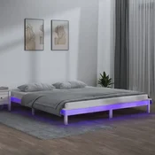 shumee vidaXL Posteljni okvir z LED svetlobo, bel 120x190 cm, dvojni, masiven les