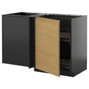 METOD Ug. podni ormaric s izvlac. umet., Crnosiva/Voxtorp im. hrastovine, 128x68 cm