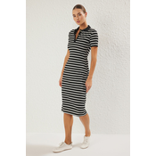 Trendyol Black Striped Mini Striped Polo Neck Knit Dress