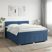 vidaXL Postelja boxspring z vzmetnico Modra 160 x 200 cm Blago