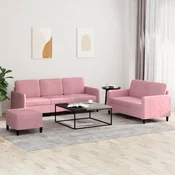 3-dijelni set sofa ružicasti baršunasti