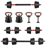 Vidaxl 4-v-1 set uteži, dumbbell, barbell in kettlebell 20 kg