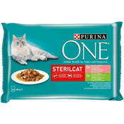 Purina ONE SterilCat vrečke za mačke, mini fileji s puranom, lososom, korenjem in stročjim fižolom v soku, 48 x 85 g