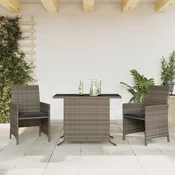 Vidaxl vidaXL 3-delni bistro komplet z blazinami, siv, poli ratan