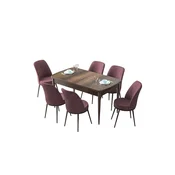 Hanah Home Set Trpezarijski sto i 6 stolica Zen, Prljavo roze