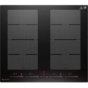 AMZCHEF Indukcijska kuhalna plošča 60 cm, 4 polja, 7400W, 9 stopenj moči, Flex območja, BBQ funkcija, Booster, keramično steklo, časovnik, otroška ključavnica, tiho delovanje pod 56 dB, črna, vgradna 56x49 cm