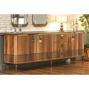 Casa Padrino luxury Art Deco sideboard brown/gold 200 x 41 x H. 77 cm - Noble solid wood cabinet with 3 doors and 3 drawers - Art Deco furniture - Luxury furniture