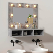 vidaXL Omarica z ogledalom in LED lučkami siva sonoma 60x31,5x62 cm