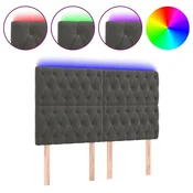 Vidaxl LED posteljno vzglavje temno sivo 144x7x118/128 cm žamet