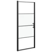 Vidaxl Vrata za tuš 91x195 cm delno motno kaljeno steklo črna