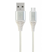 GEMBIRD CC-USB2B-AMCM-1M-BW2 Gembird Premium cotton braided Type-C USB charging -data cable,1m, silver/white