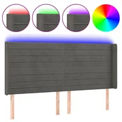 Vidaxl LED posteljno vzglavje temno sivo 203x16x118/128 cm žamet