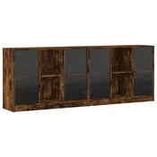 Vidaxl Knjižna omara z vrati dimljeni hrast 204x37x75 cm inž. les