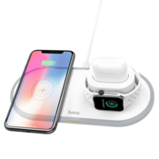 Hoco original brezžična polnilna postaja C21 3v1 10W QC, brezžični polnilec iPhone 14 bel