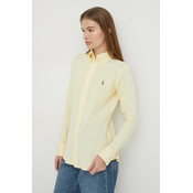 Pamucna košulja Polo Ralph Lauren za žene, boja: žuta, regular, s klasicnim ovratnikom