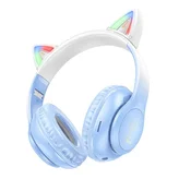 hoco. Bežicne stereo slušalice, Bluetooth v5.3, 400mAh - W42 Cat Ears, Crystal Blue
