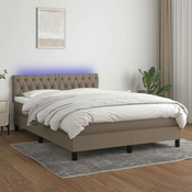 Greatstore Box spring postelja z vzmetnico LED taupe 140x190 cm blago