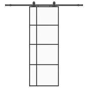Vidaxl Drsna vrata z opremo črna 76x205 cm ESG steklo