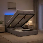 vidaXL Otomanska postelja z vzmetnico in LED Taupe 120 x 190 cm Blago
