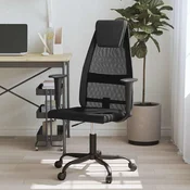 Greatstore Pisarniški stol črna mrežasta tkanina in umetno usnje
