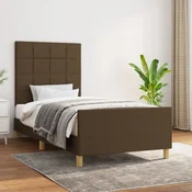 Greatstore Posteljni okvir z vzglavjem temno rjav 80x200 cm blago