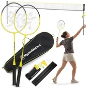 HyperMotion Komplet za Badminton z Mrežo, Torbo in 2 Loparjema - Dolžina 6 m, 3 Najlonske Žogice, Nastavljiva Višina, Zunanja Igra