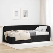 Kutni okvir kreveta Crna 90 x 190 cm Baršun