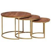 vidaXL Mize za kavo z gnezdenjem 3 pcs Trdna mangova les in jeklo