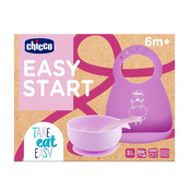 CHICCO Set jedilni silikonski - roza, 6m+