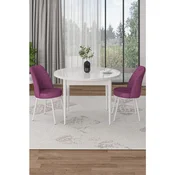 Hanah Home trpezarijski set Tor, sto i 2 stolice, bela ploca, ljubicasta tkanina Babyface