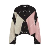 WE Fashion Pletena jopa bež/temno rjava/roza/bela